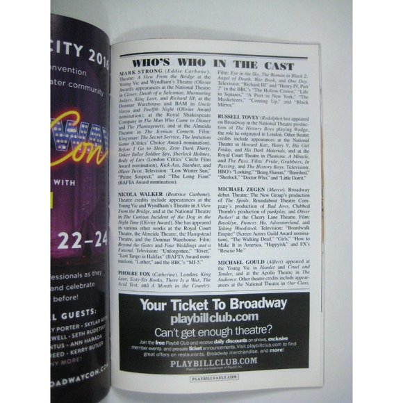 Arthur Miller's View From Bridge Playbill Opening Night November 2015 Gould - Picture 4 of 7